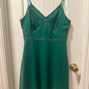 Elegant Green Lace-Trimmed Slip Dress